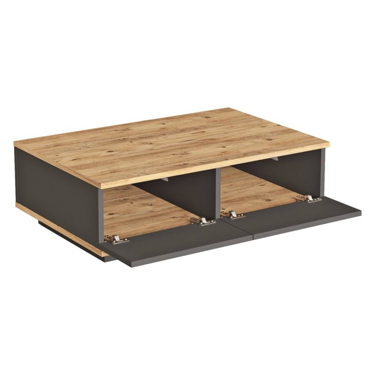Tavolino da Salotto Marrone Rovere Nodi Nero Antracite 2 Vani Forma Rettangolare 90x60x29h cm, Colore Ripiano Marrone - Babila