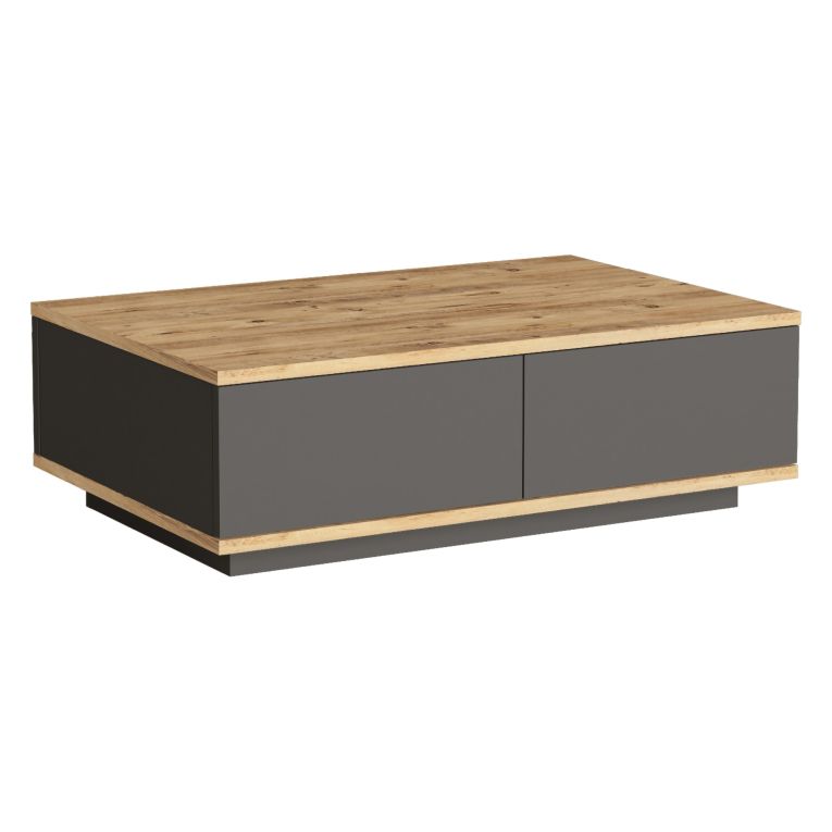 Tavolino da Salotto Marrone Rovere Nodi Nero Antracite 2 Vani Forma Rettangolare 90x60x29h cm, Colore Ripiano Marrone - Babila