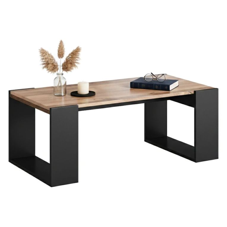 Tavolino da Salotto Marrone Rovere Nodi Nero Antracite Forma Rettangolare Materiale Piano in Legno Nobilitato 120x55x46h cm, Colore Ripiano Marrone