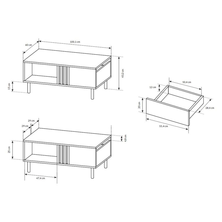Tavolino da Salotto Marrone Rovere Nodi Nero un Cassetto con Piedini 100x60x4h cm, un Vano - Kasese
