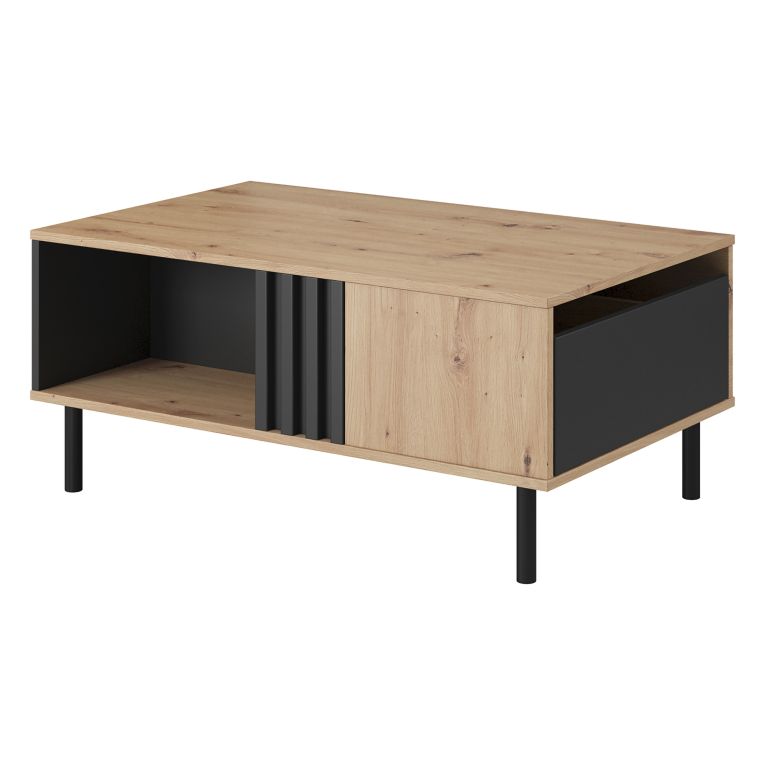 Tavolino da Salotto Marrone Rovere Nodi Nero un Cassetto con Piedini 100x60x4h cm, un Vano - Kasese