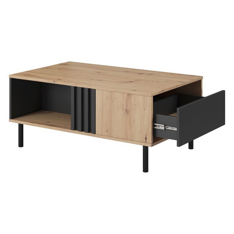 Tavolino da Salotto Marrone Rovere Nodi Nero un Cassetto con Piedini 100x60x4h cm, un Vano - Kasese