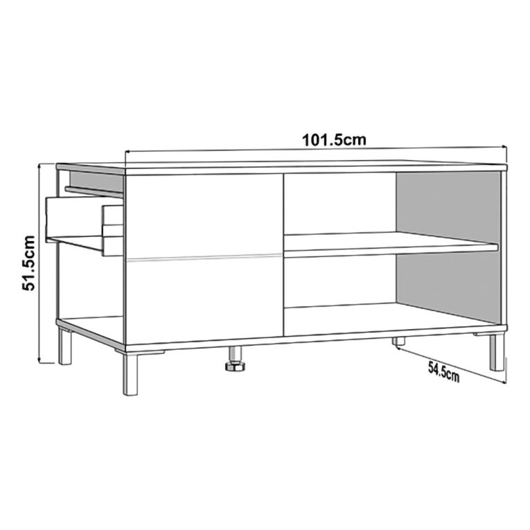 Tavolino da Salotto Marrone Rovere Nodi Nero un Cassetto con Piedini 102x55x52h cm, 3 Vani - Salentina