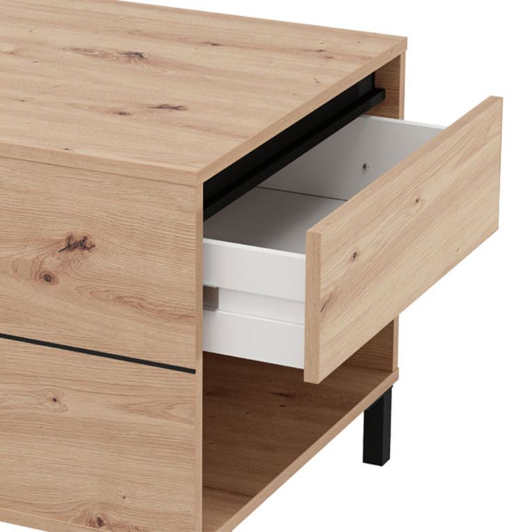 Tavolino da Salotto Marrone Rovere Nodi Nero un Cassetto con Piedini 102x55x52h cm, 3 Vani - Salentina
