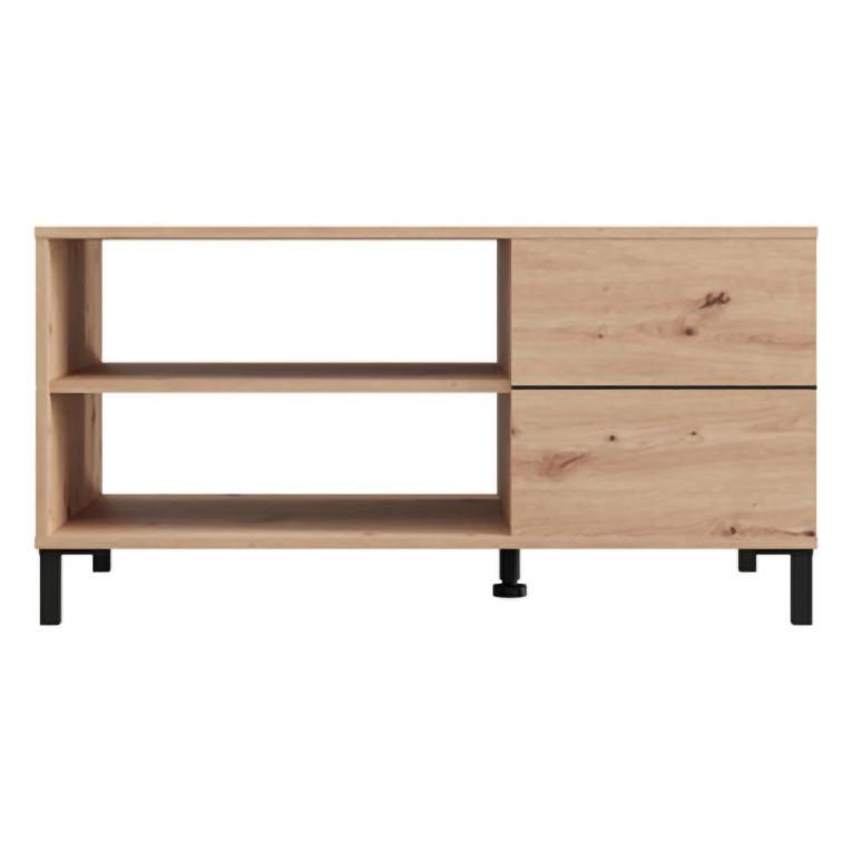 Tavolino da Salotto Marrone Rovere Nodi Nero un Cassetto con Piedini 102x55x52h cm, 3 Vani - Salentina