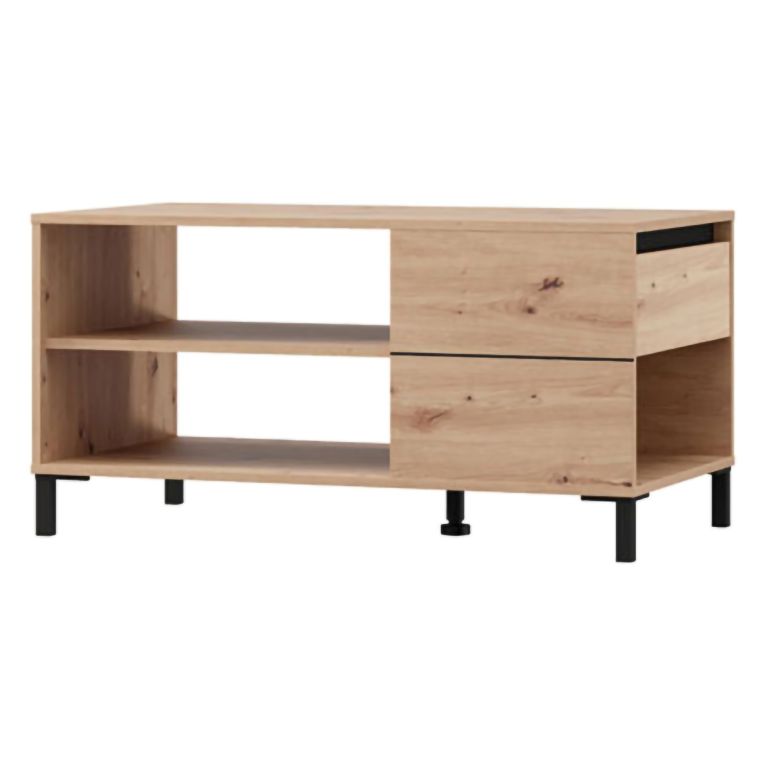 Tavolino da Salotto Marrone Rovere Nodi Nero un Cassetto con Piedini 102x55x52h cm, 3 Vani - Salentina