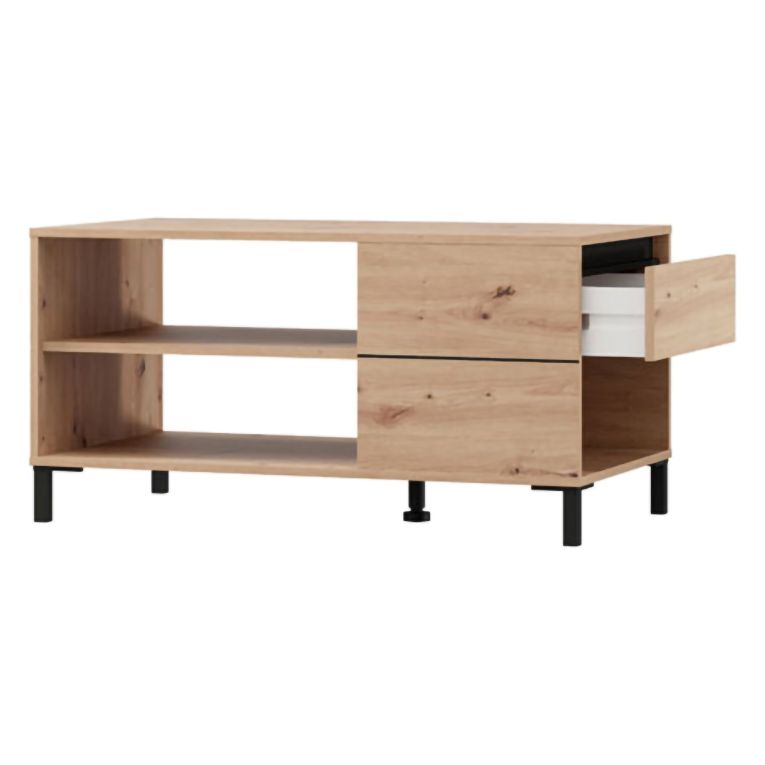 Tavolino da Salotto Marrone Rovere Nodi Nero un Cassetto con Piedini 102x55x52h cm, 3 Vani - Salentina