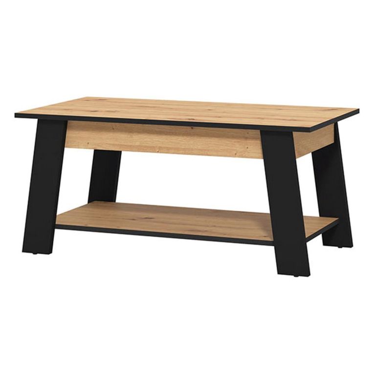 Tavolino da Salotto Marrone Rovere Nodi Nero un Vano Forma Rettangolare 101x54.5x46.5h cm, Colore Ripiano Marrone - Casaglia