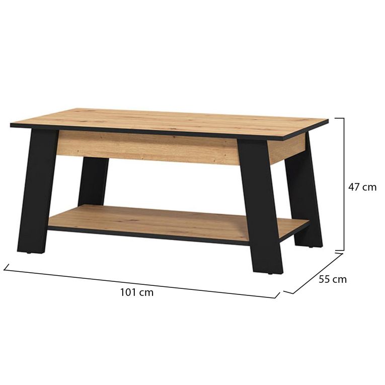 Tavolino da Salotto Marrone Rovere Nodi Nero un Vano Forma Rettangolare 101x54.5x46.5h cm, Colore Ripiano Marrone - Casaglia