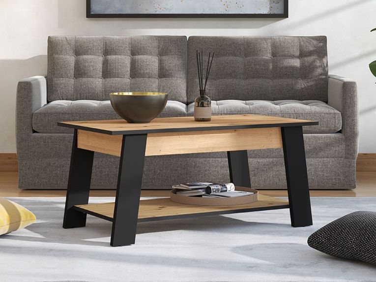 Tavolino da Salotto Marrone Rovere Nodi Nero un Vano Forma Rettangolare 101x54.5x46.5h cm, Colore Ripiano Marrone - Casaglia