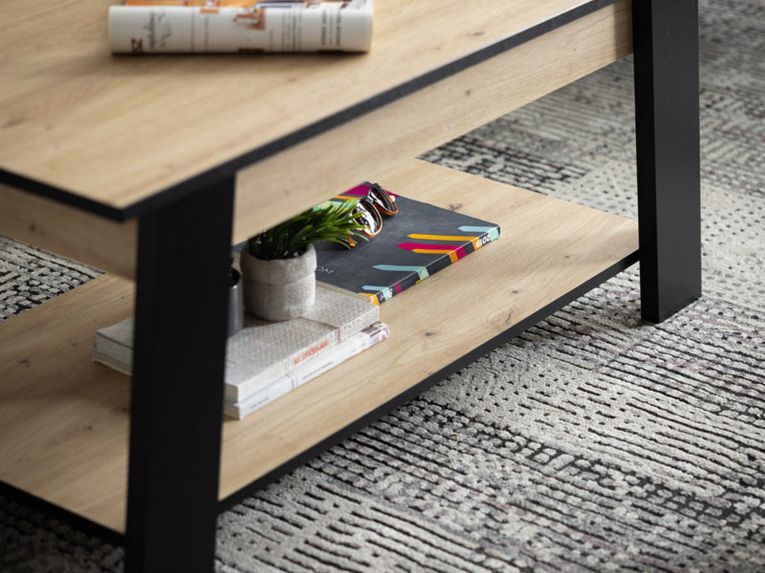 Tavolino da Salotto Marrone Rovere Nodi Nero un Vano Forma Rettangolare 101x54.5x46.5h cm, Colore Ripiano Marrone - Casaglia