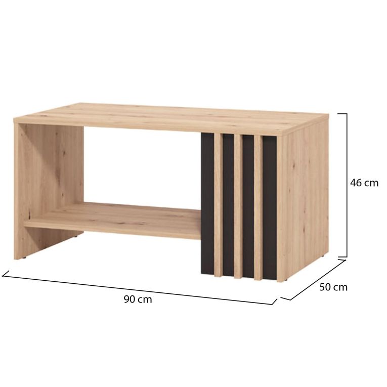 Tavolino da Salotto Marrone Rovere Nodi Nero un Vano Forma Rettangolare 90x49.5x45.5h cm, Colore Ripiano Marrone - Tricerro