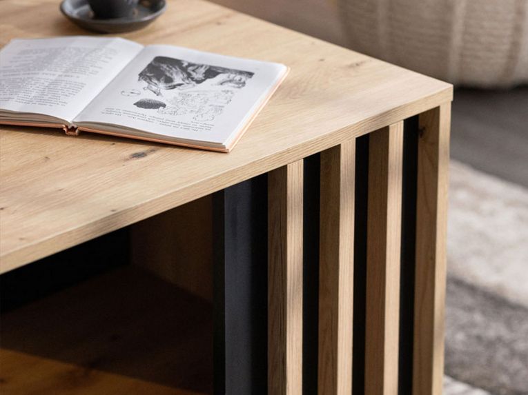 Tavolino da Salotto Marrone Rovere Nodi Nero un Vano Forma Rettangolare 90x49.5x45.5h cm, Colore Ripiano Marrone - Tricerro