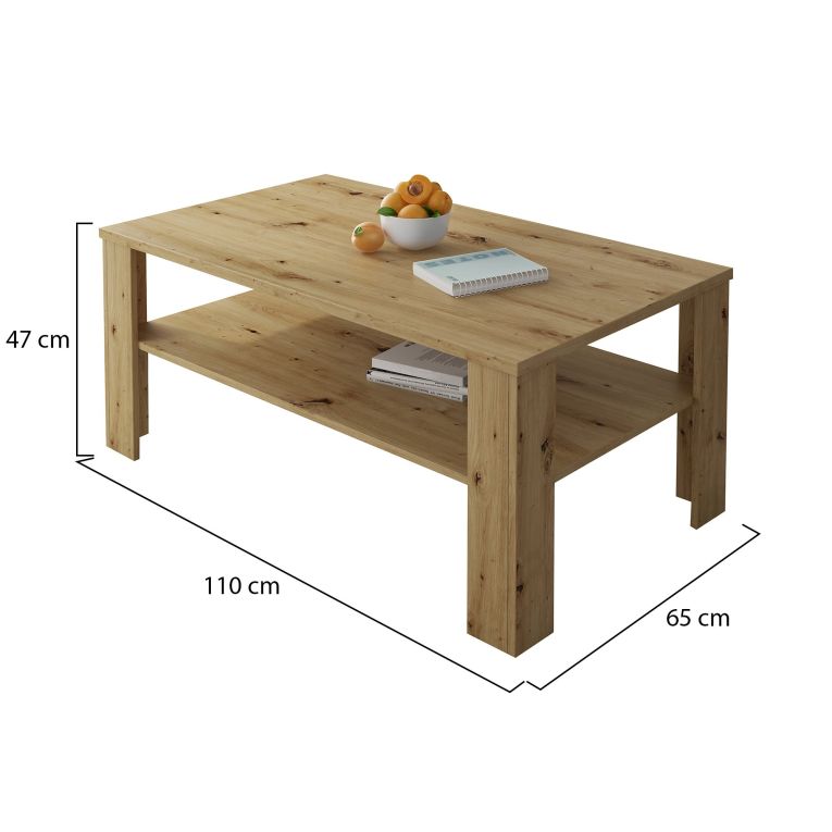 Tavolino da Salotto Marrone Rovere Nodi un Vano Forma Rettangolare 110x65x47h cm, Sfumatura Colore Ripiano Rovere Nodi - Rora