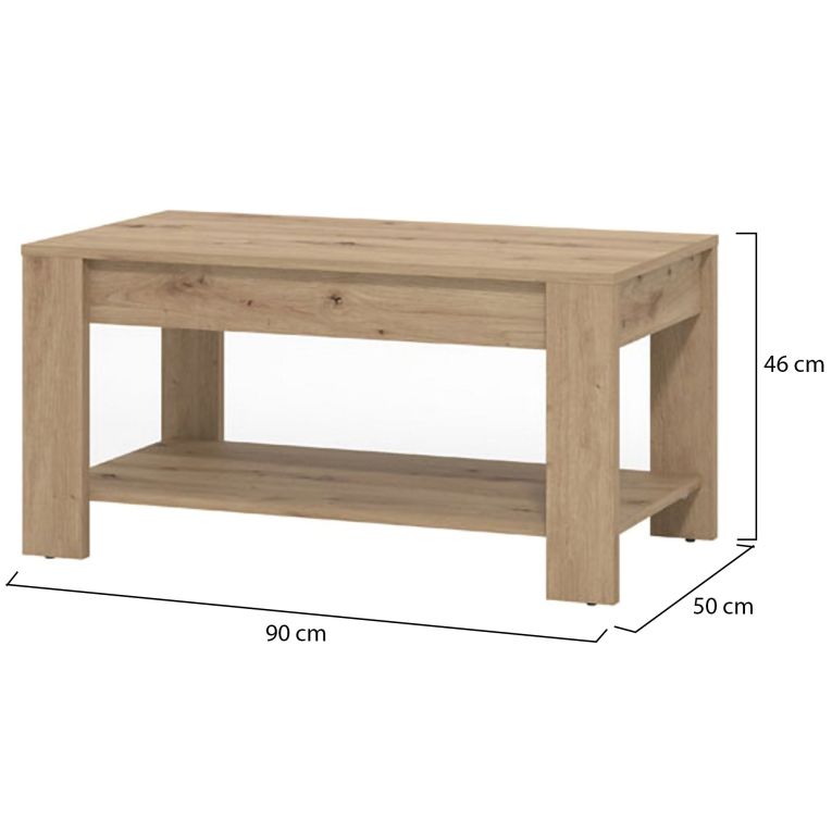 Tavolino da Salotto Marrone Rovere Nodi un Vano Forma Rettangolare 90x49.5x45.5h cm, Sfumatura Colore Ripiano Rovere Nodi - Signa