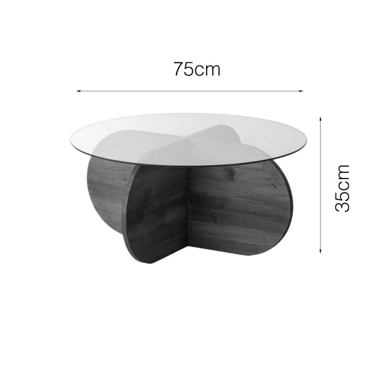 Tavolino da Salotto Marrone Rovere Portariviste Forma Rotonda 75x75x35h cm, Materiale Struttura in Vetro - Bagolino