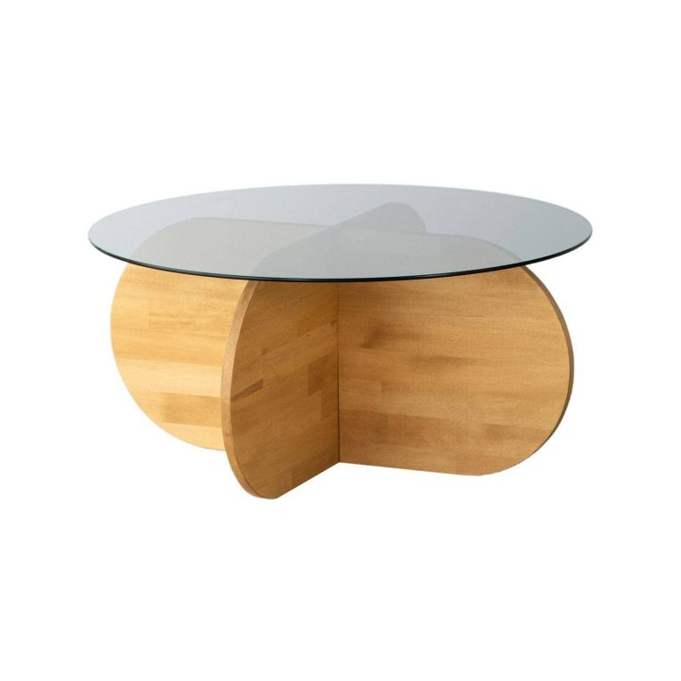 Tavolino da Salotto Marrone Rovere Portariviste Forma Rotonda 75x75x35h cm, Materiale Struttura in Vetro - Bagolino