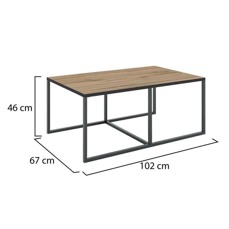 Tavolino da Salotto Marrone Rovere Scuro Nero Forma Rettangolare Colore Ripiano Marrone 102x67x46h cm, Colore Struttura Nero - Livasi