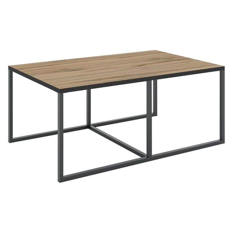 Tavolino da Salotto Marrone Rovere Scuro Nero Forma Rettangolare Colore Ripiano Marrone 102x67x46h cm, Colore Struttura Nero - Livasi