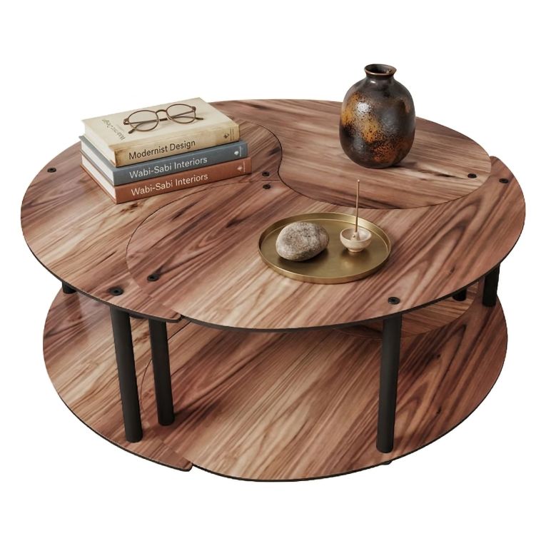 Tavolino da Salotto Marrone Rovere Scuro Nero set 3 Pezzi 3 Vani 70x70x38h cm, Forma Rotondo - Gignese