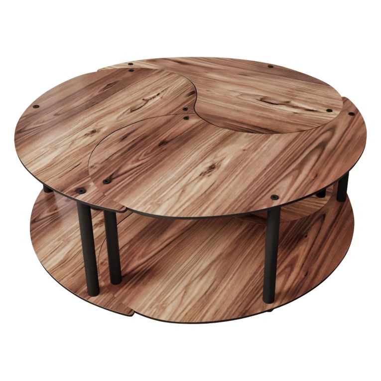 Tavolino da Salotto Marrone Rovere Scuro Nero set 3 Pezzi 3 Vani 70x70x38h cm, Forma Rotondo - Gignese