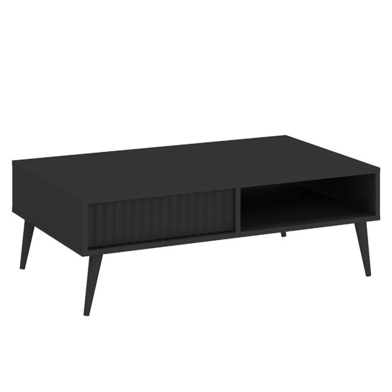 Tavolino da Salotto Nero 2 Cassetti con Piedini Effetto Rigato 102x67x35h cm, un Vano - Lipa