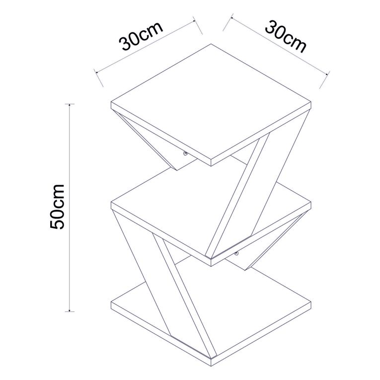 Tavolino da Salotto Nero 2 Vani Forma Quadrato 30x30x50h cm, Materiale Piano in Legno Nobilitato - Rubiana
