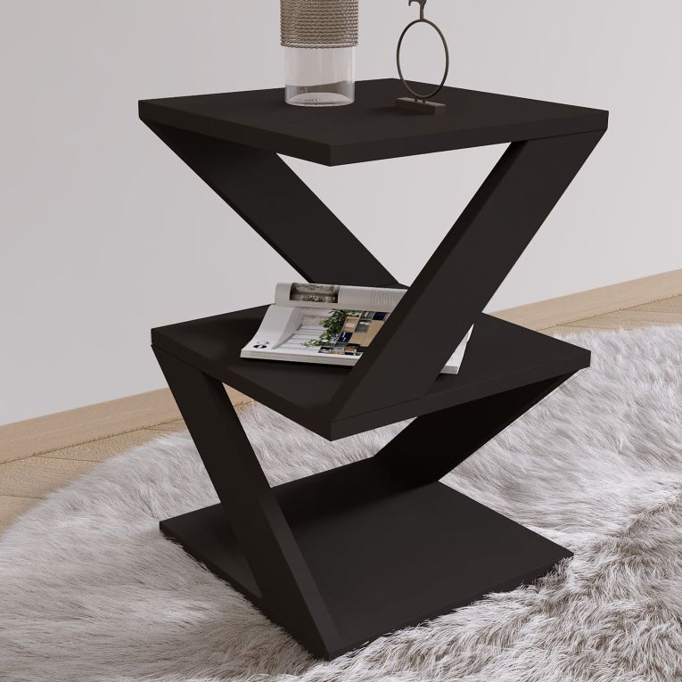 Tavolino da Salotto Nero 2 Vani Forma Rettangolare 30x30x54h cm, Materiale Piano in Legno Nobilitato - Serino