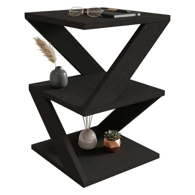 Tavolino da Salotto Nero 2 Vani Forma Rettangolare 30x30x54h cm, Materiale Piano in Legno Nobilitato - Serino