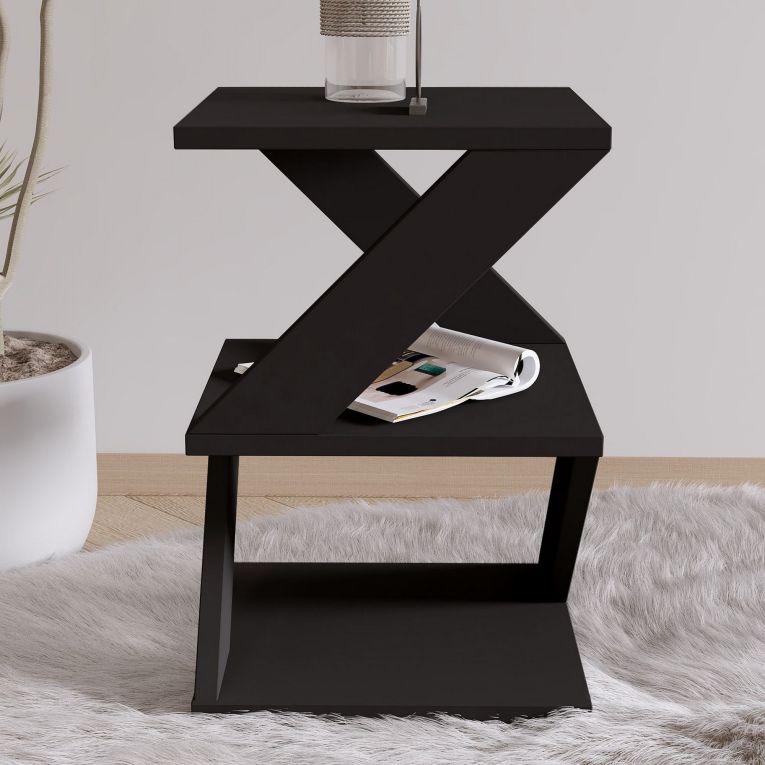 Tavolino da Salotto Nero 2 Vani Forma Rettangolare 30x30x54h cm, Materiale Piano in Legno Nobilitato - Serino