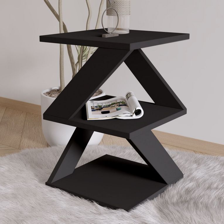 Tavolino da Salotto Nero 2 Vani Forma Rettangolare 30x30x54h cm, Materiale Piano in Legno Nobilitato - Serino