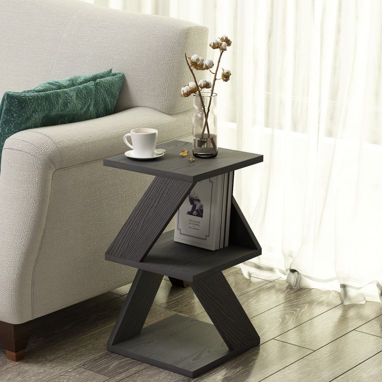 Tavolino da Salotto Nero Antracite 2 Vani Forma Rettangolare 30x30x54h cm, Materiale Piano in Legno Nobilitato - Serino