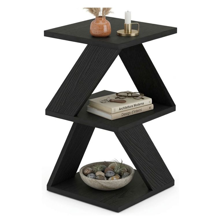 Tavolino da Salotto Nero Antracite 2 Vani Forma Rettangolare 30x30x54h cm, Materiale Piano in Legno Nobilitato - Serino