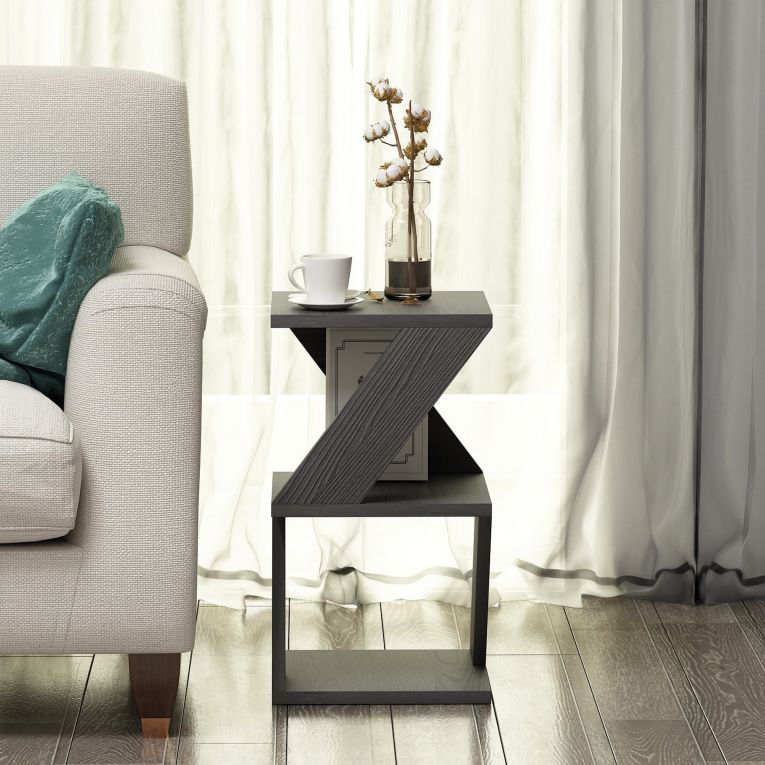 Tavolino da Salotto Nero Antracite 2 Vani Forma Rettangolare 30x30x54h cm, Materiale Piano in Legno Nobilitato - Serino