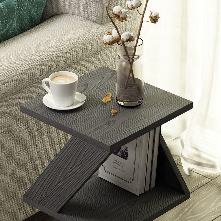 Tavolino da Salotto Nero Antracite 2 Vani Forma Rettangolare 30x30x54h cm, Materiale Piano in Legno Nobilitato - Serino