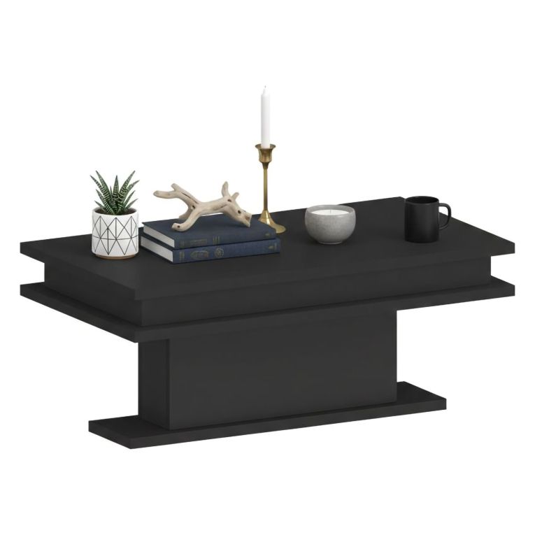 Tavolino da Salotto Nero Antracite Forma Rettangolare Materiale Piano in Legno Nobilitato 100x55x42h cm, Colore Ripiano Nero Made in Italy - Iside