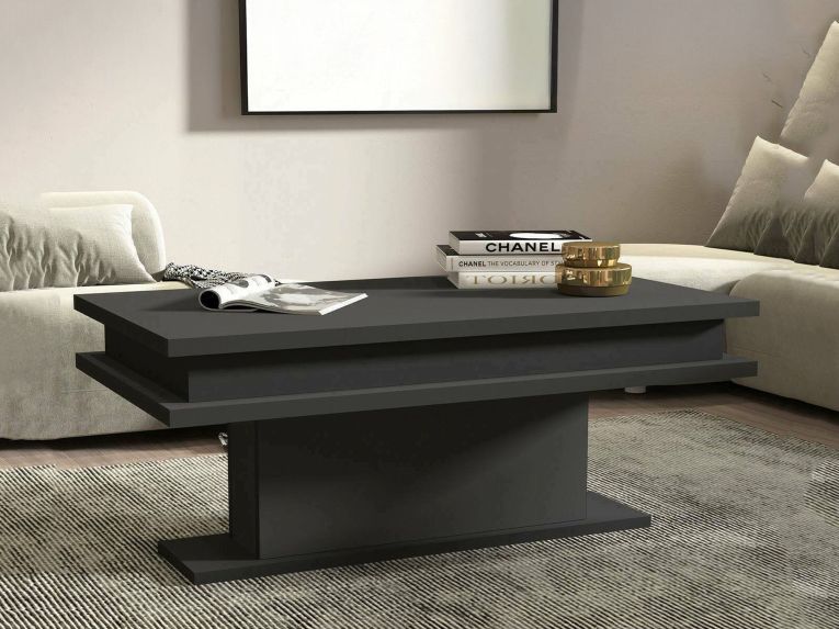 Tavolino da Salotto Nero Antracite Forma Rettangolare Materiale Piano in Legno Nobilitato 100x55x42h cm, Colore Ripiano Nero Made in Italy - Iside
