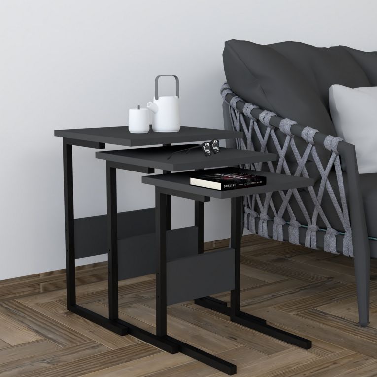 Tavolino da Salotto Nero Antracite Forma Rettangolare Materiale Piano in Legno Nobilitato 40x40x55h cm, Colore Ripiano Nero - Caprauna