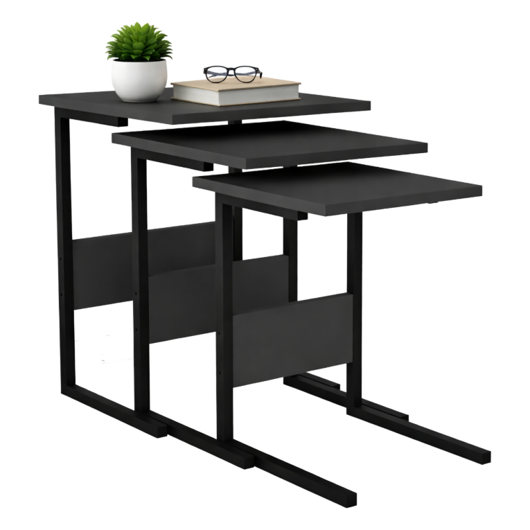 Tavolino da Salotto Nero Antracite Forma Rettangolare Materiale Piano in Legno Nobilitato 40x40x55h cm, Colore Ripiano Nero - Caprauna