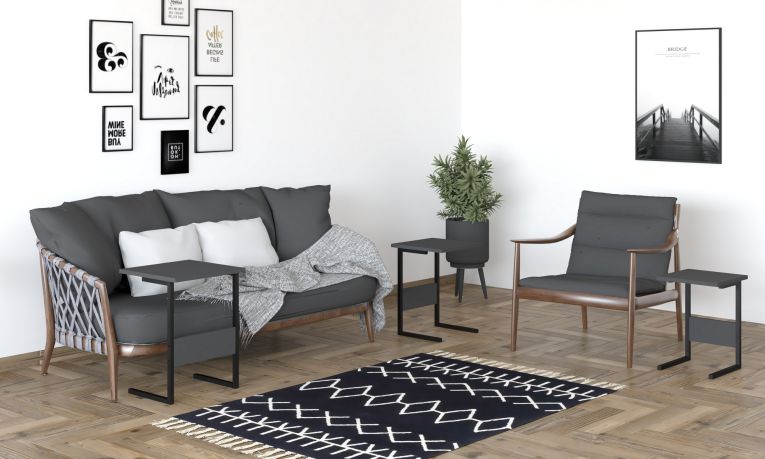 Tavolino da Salotto Nero Antracite Forma Rettangolare Materiale Piano in Legno Nobilitato 40x40x55h cm, Colore Ripiano Nero - Caprauna