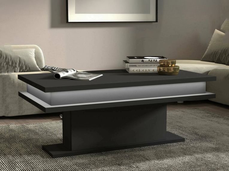Tavolino da Salotto Nero Antracite Luce led Forma Rettangolare 100x55x42h cm, Sfumatura Colore Ripiano Antracite Made in Italy - Iside
