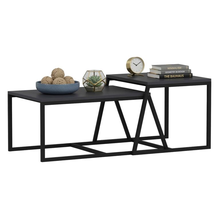 Tavolino da Salotto Nero Antracite Modulabile Forma Rettangolare 75x50x38h cm, Sfumatura Colore Ripiano Antracite - Urbania