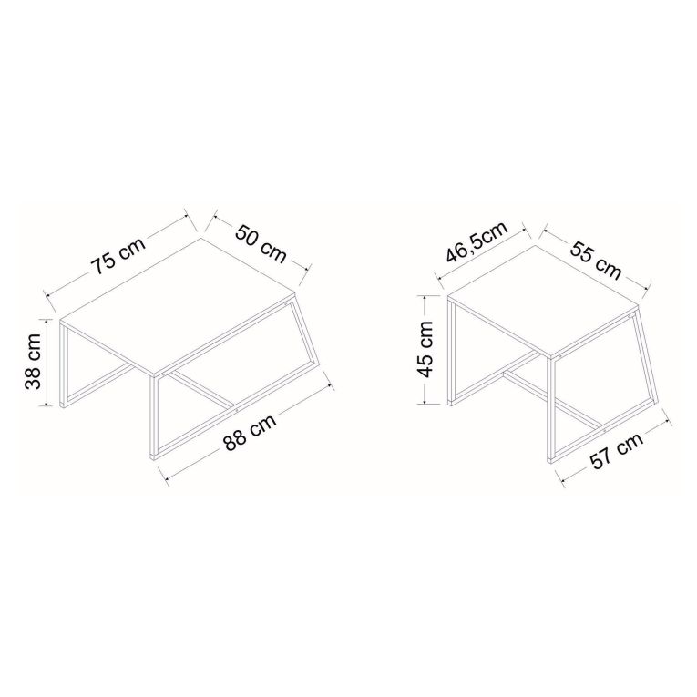 Tavolino da Salotto Nero Antracite Modulabile Forma Rettangolare 75x50x38h cm, Sfumatura Colore Ripiano Antracite - Urbania