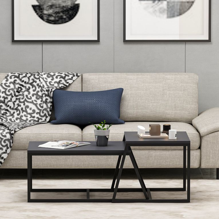 Tavolino da Salotto Nero Antracite Modulabile Forma Rettangolare 75x50x38h cm, Sfumatura Colore Ripiano Antracite - Urbania