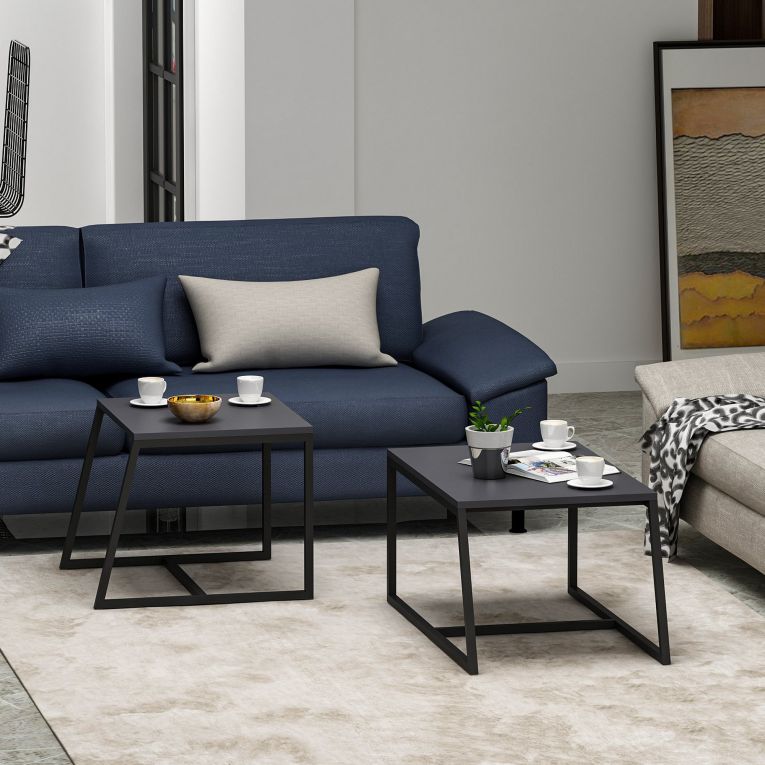 Tavolino da Salotto Nero Antracite Modulabile Forma Rettangolare 75x50x38h cm, Sfumatura Colore Ripiano Antracite - Urbania