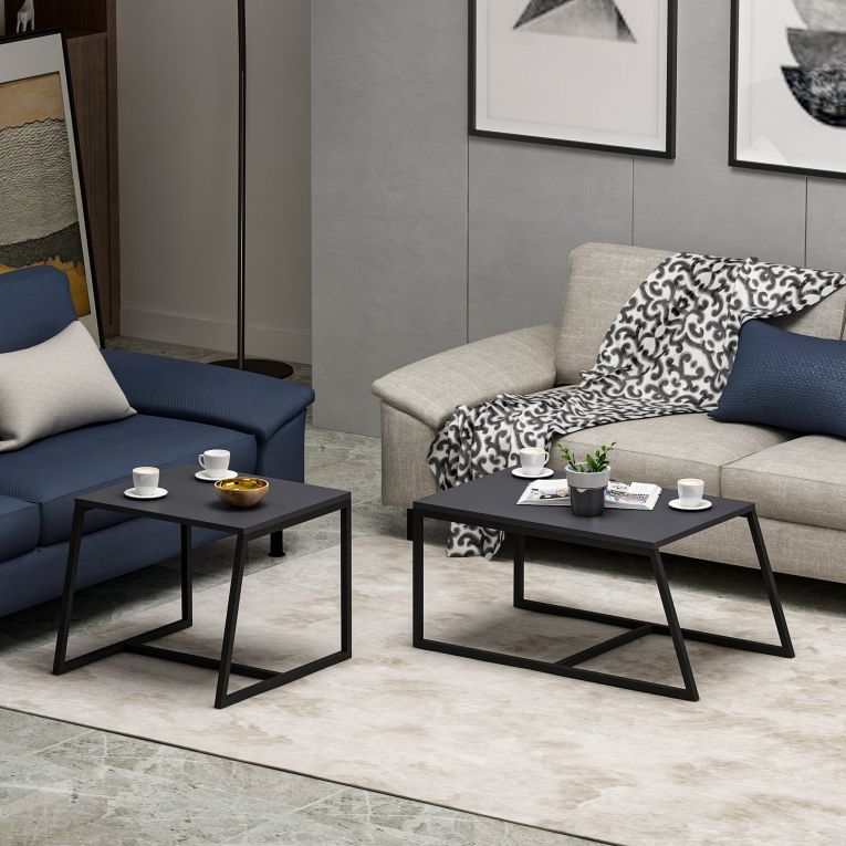 Tavolino da Salotto Nero Antracite Modulabile Forma Rettangolare 75x50x38h cm, Sfumatura Colore Ripiano Antracite - Urbania