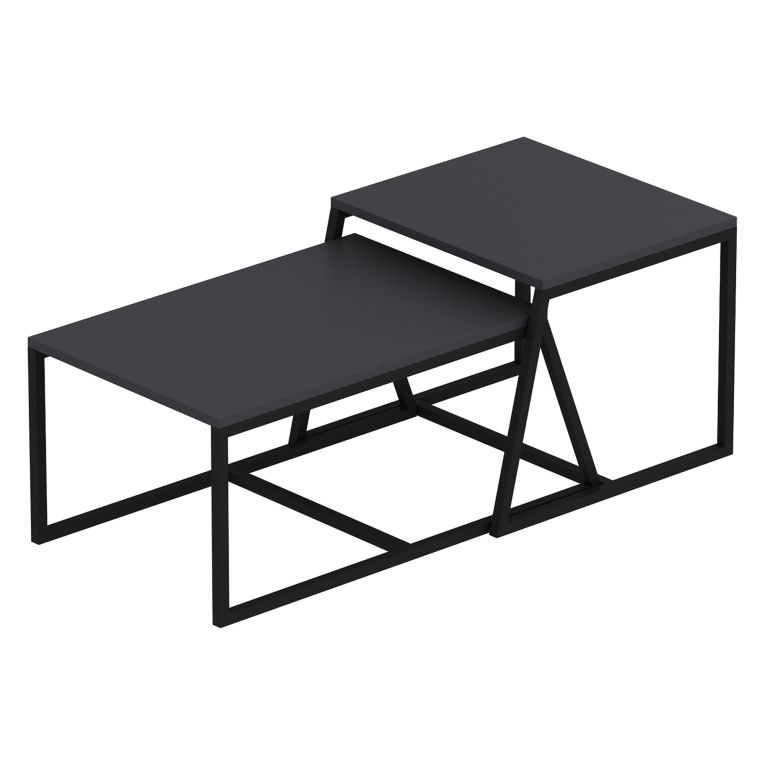 Tavolino da Salotto Nero Antracite Modulabile Forma Rettangolare 75x50x38h cm, Sfumatura Colore Ripiano Antracite - Urbania