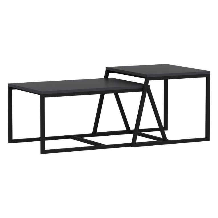 Tavolino da Salotto Nero Antracite Modulabile Forma Rettangolare 75x50x38h cm, Sfumatura Colore Ripiano Antracite - Urbania