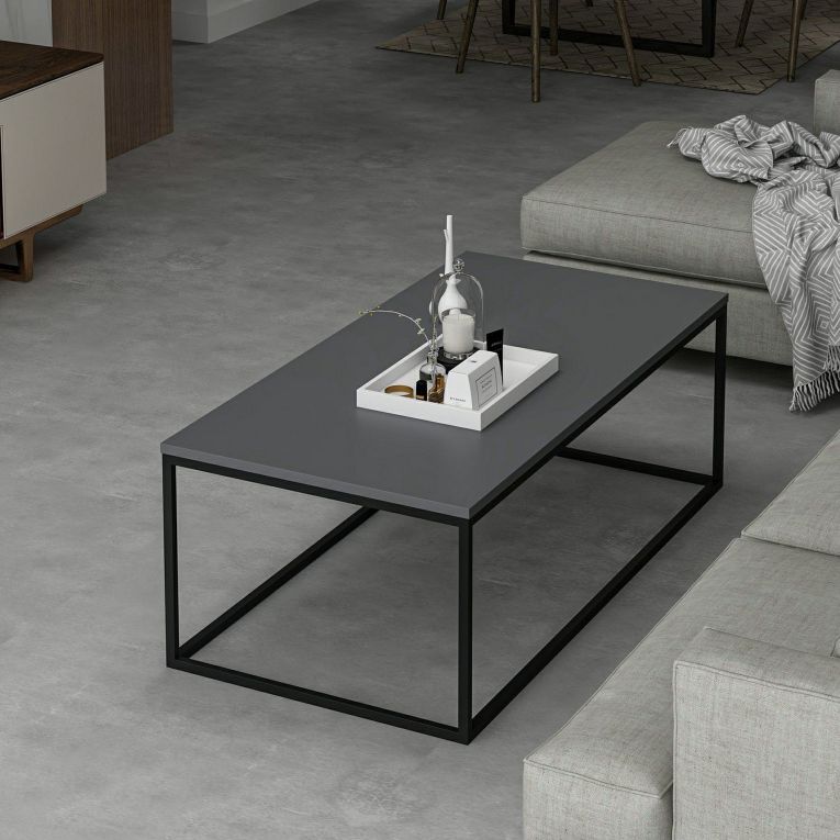 Tavolino da Salotto Nero Antracite Nero Forma Rettangolare Materiale Piano in Legno Nobilitato 120x60x42h cm, Sfumatura Colore Struttura Antracite