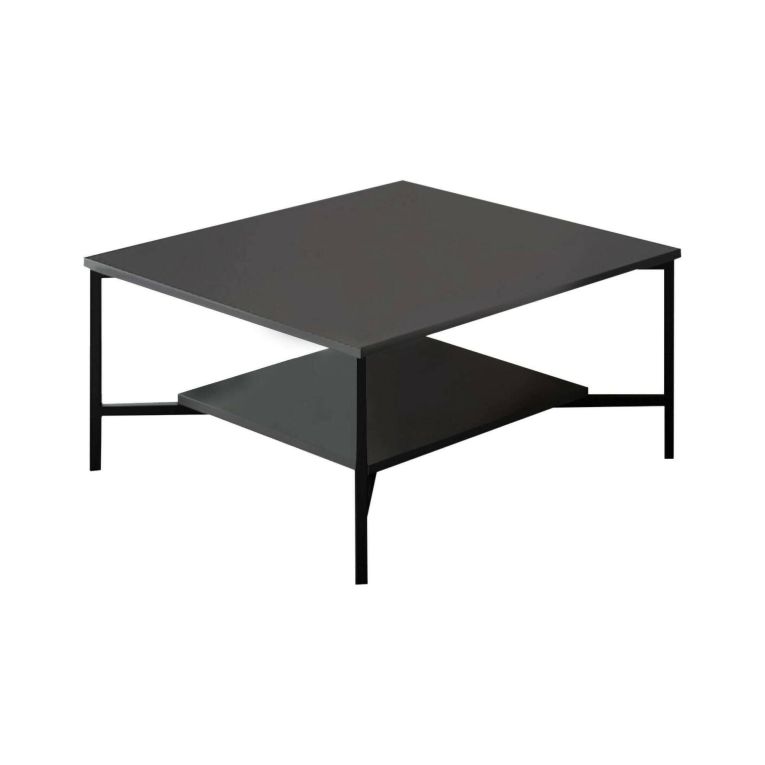 Tavolino da Salotto Nero Antracite Nero Piedini Neri un Vano 80x80x40h cm, Forma Quadrata - Mia